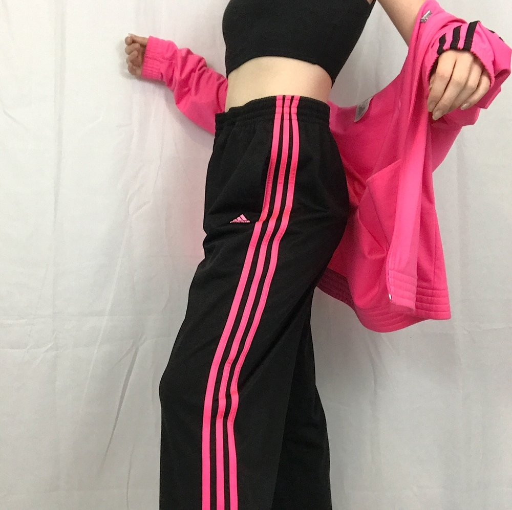 Adidas • hot pink & black mesh interior track pants Zip Hem Large